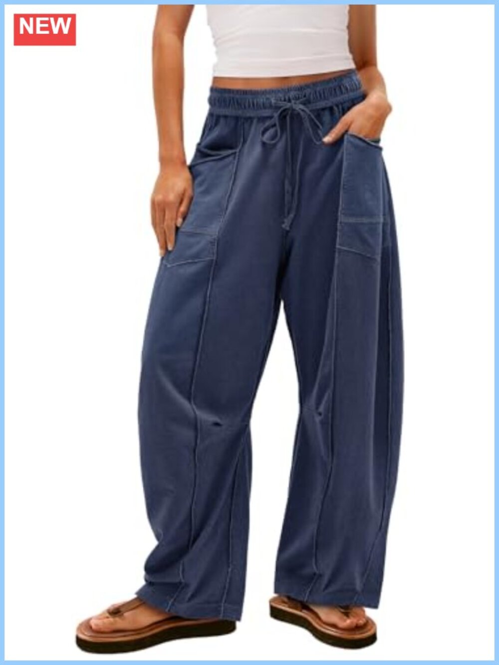 Wide Leg Palazzo Pants for Women Drawstring Lounge Baggy